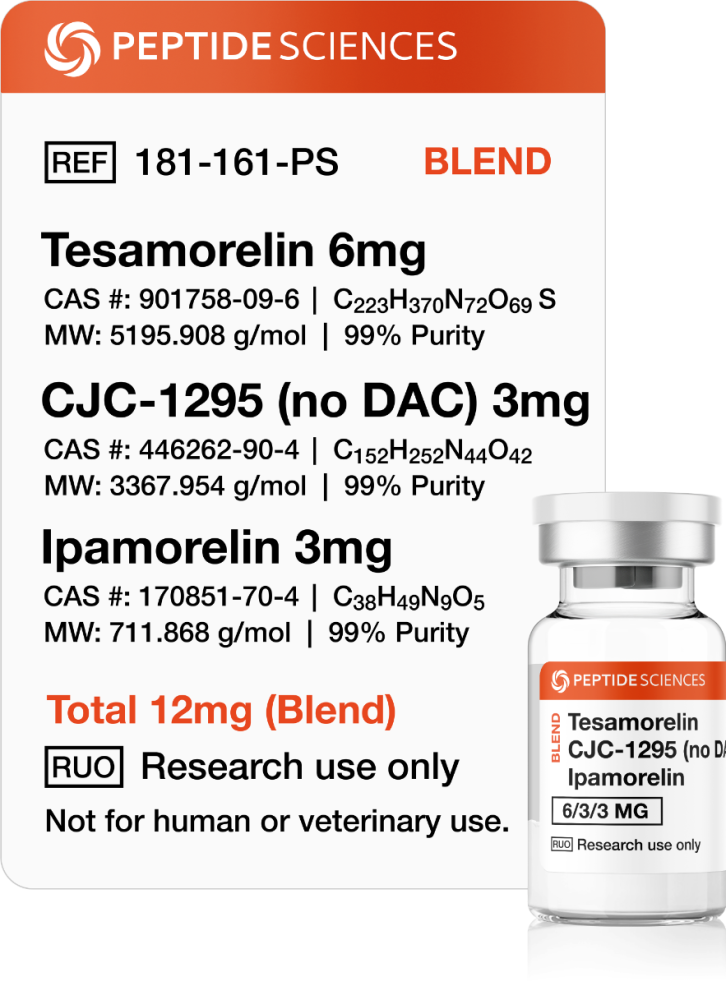 Tesamorelin, CJC-1295 (no DAC), Ipamorelin 12mg (Blend)